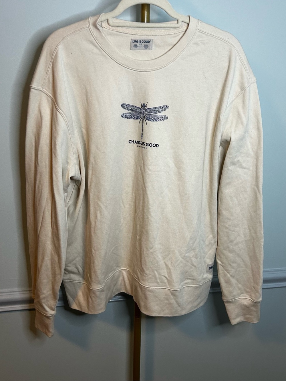 Life is Good Cream “Change is Good” Dragonfly Long Sleeve Sweater Size XXL